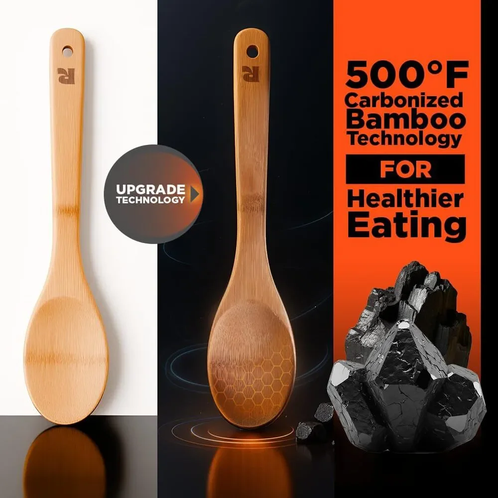 Riveira Dark Bamboo Wooden Spoons for Cooking 6-Piece